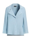 Anneclaire Woman Blazer Sky Blue Size 16 Viscose, Cotton, Polyester, Polyamide, Metal In Blue