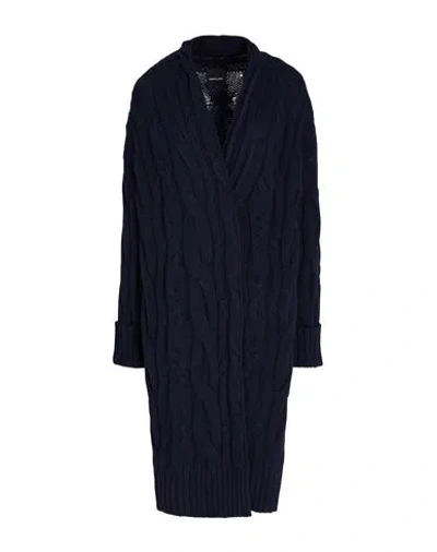 Anneclaire Woman Cardigan Navy Size 8 Merino Wool In Blue