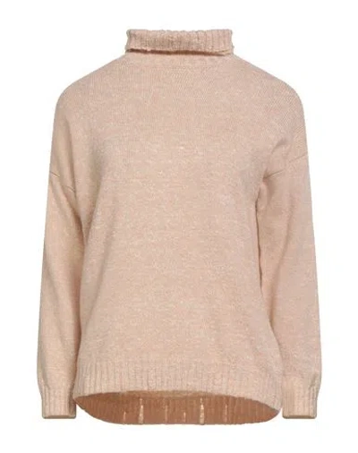 Anneclaire Woman Turtleneck Beige Size 6 Wool, Silk In Pink