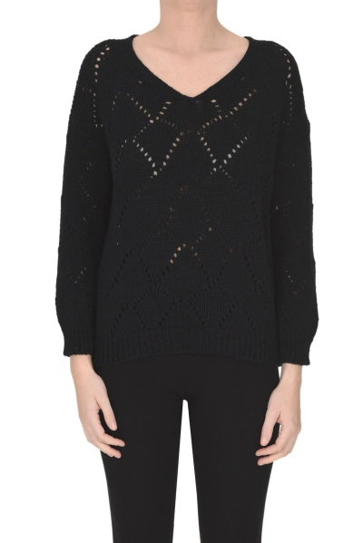 Anneclaire Woven Knit Pullover In Black