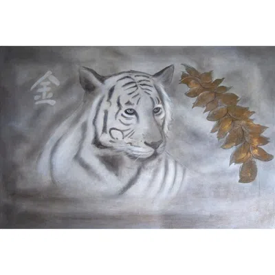 Annette Amoroso White Tiger Print Silk Scarf In Purple