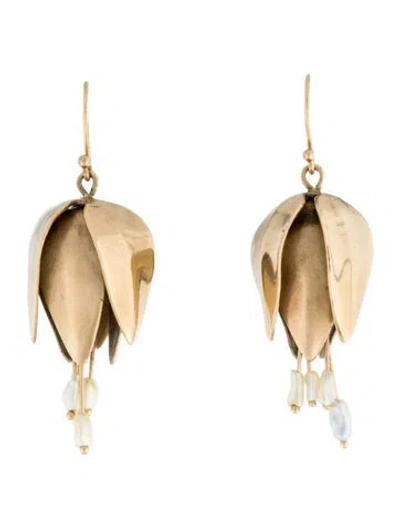 Pre-owned Annette Ferdinandsen 10k Pearl Crown Imperial Drop Earrings In Multicolor