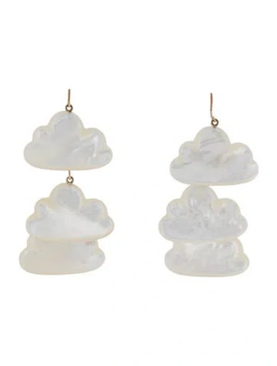 Pre-owned Annette Ferdinandsen 14k Mother Of Pearl & Diamond Cloud Chandelier Earrings In White