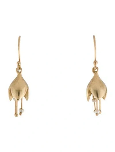 Pre-owned Annette Ferdinandsen 14k Pearl Allium Bud Drop Earrings In Multi