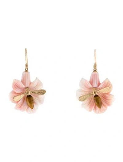 Pre-owned Annette Ferdinandsen 14k Shell & Tiger's Eye Quartz 'tiger Lily Blossom' Drop Earrings In Multi