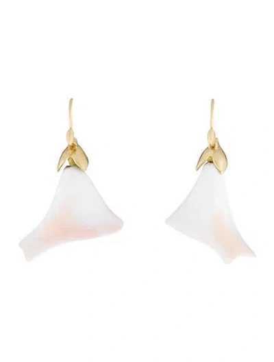 Pre-owned Annette Ferdinandsen 18k Pearl & Shell Cala Lily Flora Drop Earrings In Multicolor