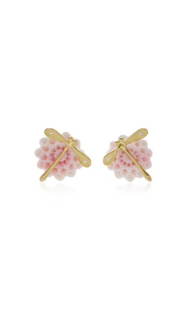 Annette Ferdinandsen 18k Yellow Pink Conch Diamond Earrings In Gold