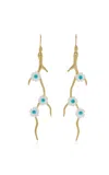 Annette Ferdinandsen Blossom Branch 14k Yellow Gold; Mother Of Pearl And Turquoise Earrings