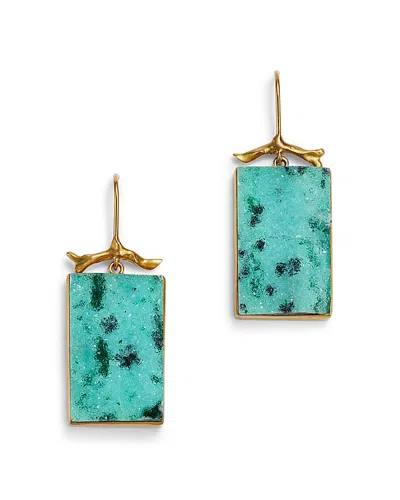 Annette Ferdinandsen Design Annette Ferdinandsen 18k Yellow Gold Chrysocola Drusy Branch Earrings In Blue/gold