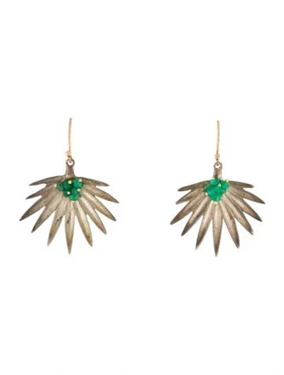 Pre-owned Annette Ferdinandsen Emerald Fan Palm Drop Earrings In Multi