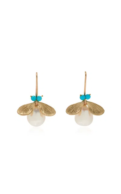Annette Ferdinandsen Jeweled Bug 14k Yellow Gold; Pearl; And Turquoise Earrings