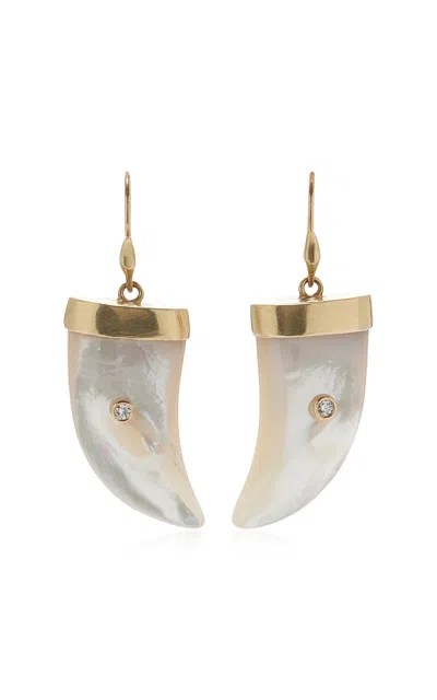 Annette Ferdinandsen Jeweled Claw 14k Yellow Gold; Diamond And Mother Of Pearl Earrings