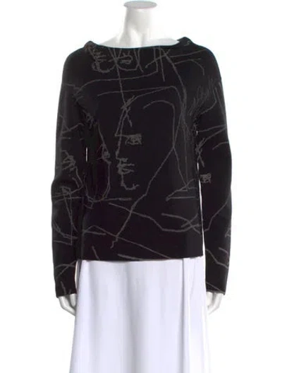 Pre-owned Annette Görtz Merino Wool Printed Sweater In Black