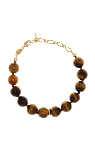 Anni Lu Eye Of The Tiger 18k Gold-plated  Pearl And Tigers Eye Necklace In Brown