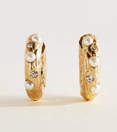 Anni Lu Freshwater Pearl-crystal Hoop Earrings In Gold