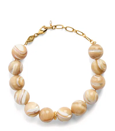 Anni Lu Gold-plated Beaded Jetset Bracelet In Beige