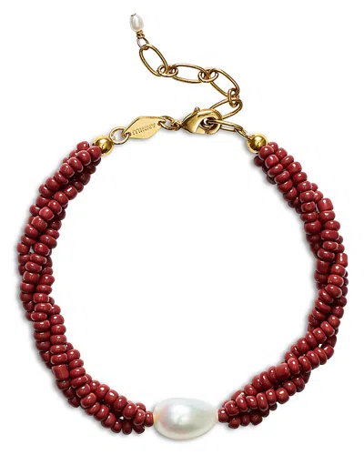 Anni Lu Rodeo Cultured Freshwater Pearl Charm & Red Beaded Torsade Necklace, 15.74-18.11 In Brown