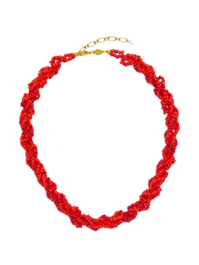 Anni Lu Scarlet Wave Beaded Chain Necklace In Red