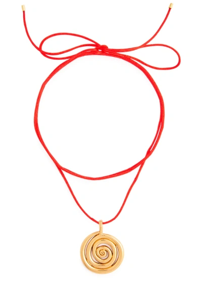 Anni Lu Spiral On A String 18kt Gold-plated Satin Necklace In Red