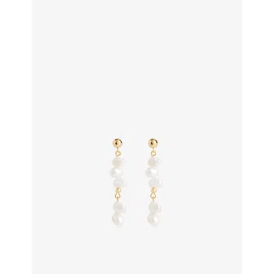 Anni Lu Womens Pearl Pearly Drop 18ct Yellow Gold-plated Brass And Freshwater Cultured Pearls Earrin