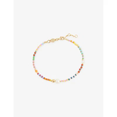 Anni Lu Womens Confetti Bikini 18ct Gold-plated Brass, Jade And Freshwater Pearl Glass Bead Bracelet In Multi