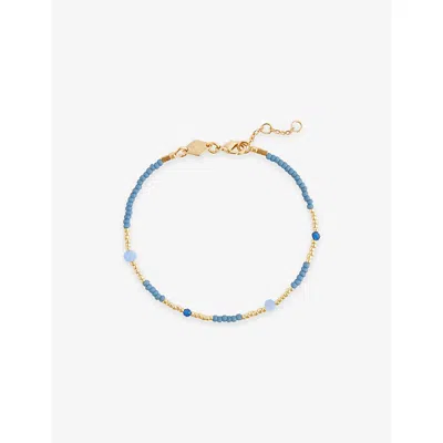 Anni Lu Womens Faded Denim Clemence 18ct Gold-plated Brass And Jade And Aventurine Glass Bead Bracelet In Blue