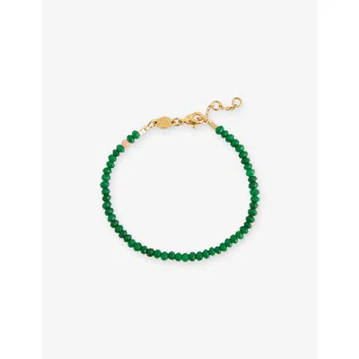 Anni Lu Womens Green Jade Tan Line 18ct Gold-plated Brass, Jade And Sea Bamboo Glass Bead Bracelet