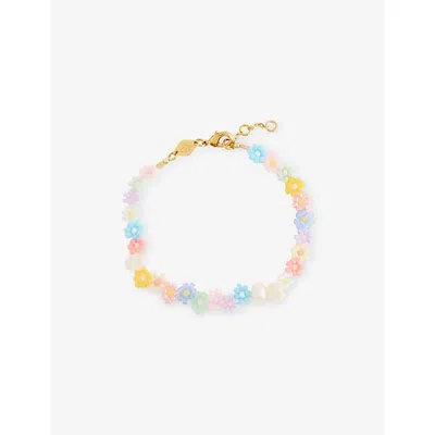 Anni Lu Womens Pastel Dream Fleur 18ct Gold-plated Brass And Freshwater Pearl Glass Bead Bracelet In Multi
