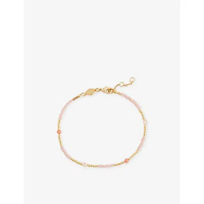 Anni Lu Womens Pink Sand Clemence 18ct Gold-plated Brass And Jade Glass Bead Bracelet