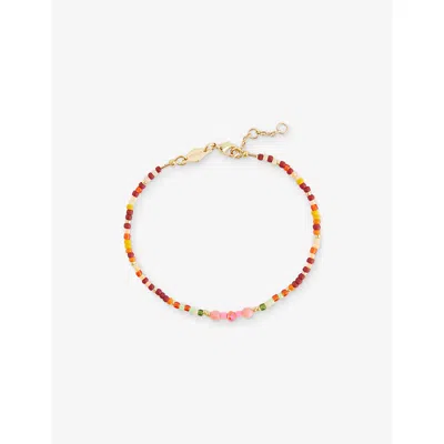 Anni Lu Womens Rosy Harvest Giddy Up 18ct Gold-plated Brass And Sea Bamboo Glass Bead Bracelet In Multi