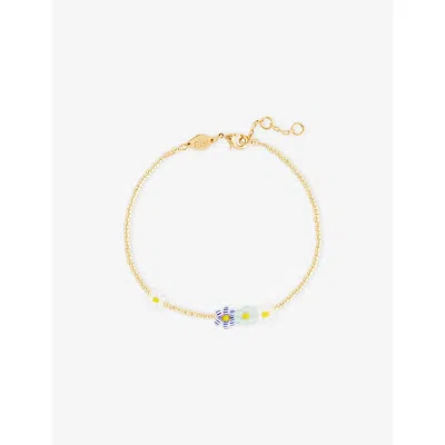 Anni Lu Womens Soft Blue Bluebell Bloom 18ct Gold-plated Brass And Aquamarine And Porcelain Glass Bead Brace
