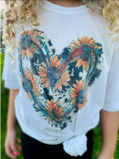 Annie & Abbie Sunflower Heart Tee In White