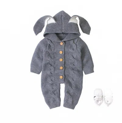 Annie & Charles Kids' Girl's Rabbit Ears Knit Jumpsuit In Grey In Gray