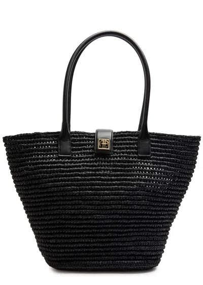 Annie Bing Lou Woven Raffia Tote In Black