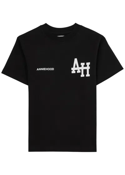 Annie Hood College Logo-print Cotton T-shirt In Black