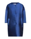 Annie P . Woman Overcoat & Trench Coat Blue Size 2 Polyester, Silk In Blue