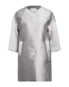 Annie P . Woman Overcoat & Trench Coat Light Grey Size 8 Polyester, Silk