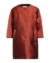 Annie P . Woman Overcoat & Trench Coat Rust Size 2 Polyester, Silk In Red