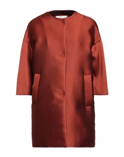 Annie P . Woman Overcoat & Trench Coat Rust Size 2 Polyester, Silk In Red