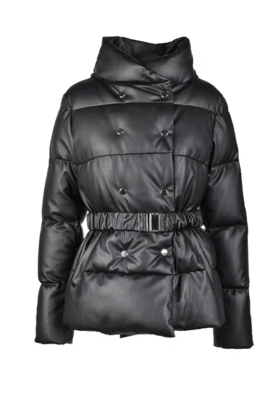 Annie Paris Black Faux Leather Down Jacket