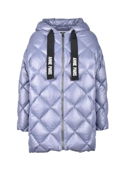 Annie Paris Cropped Grey Down Jacket In Blue