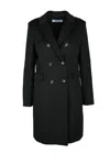 Annie Paris Double-breasted Tailored Black Wool Coat In Black