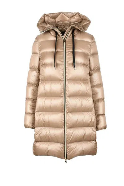 Annie Paris Long Puffer Jacket - Beige In Brown