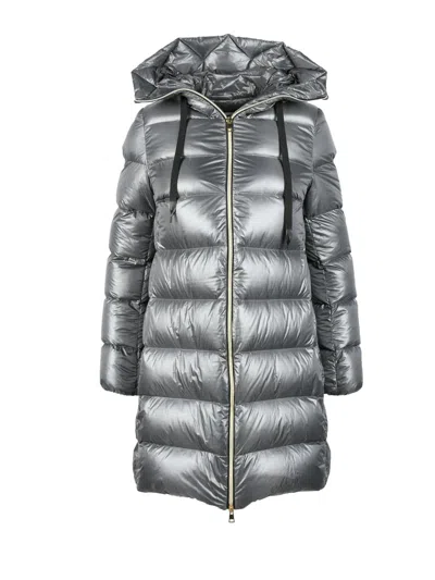 Annie Paris Long Puffer Jacket - Grey In Multi