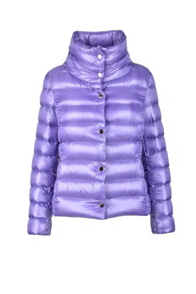 Annie Paris Quilted Down Jacket With High Collar In Purple