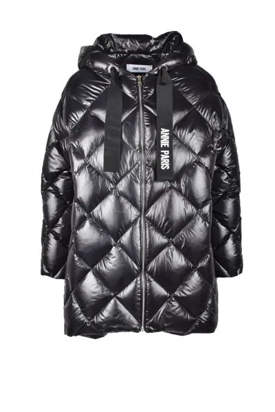 Annie Paris Shiny Quilted Down Jacket With Hood In Black