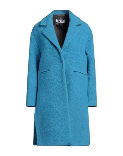 Annie Paris Woman Coat Azure Size L Virgin Wool, Merino Wool, Polyamide In Blue