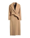 Annie Paris Woman Coat Camel Size 8 Virgin Wool, Polyamide, Cashmere In Brown
