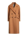 Annie Paris Woman Coat Camel Size L Virgin Wool, Polyamide, Cashmere In Yellow