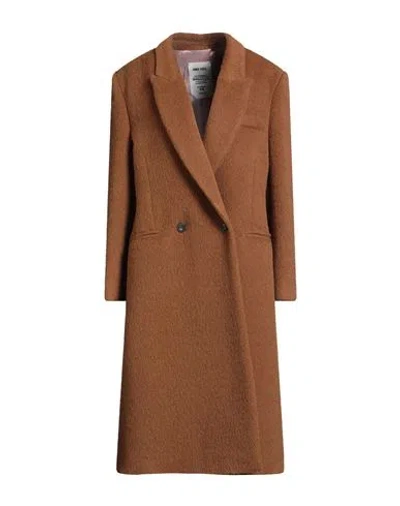 Annie Paris Woman Coat Camel Size M Virgin Wool, Mohair Wool, Polyamide In Brown